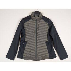 32 Degrees Puffer Jacket‎ Womens Large Black Olive Green Full Zip Fleece Lined